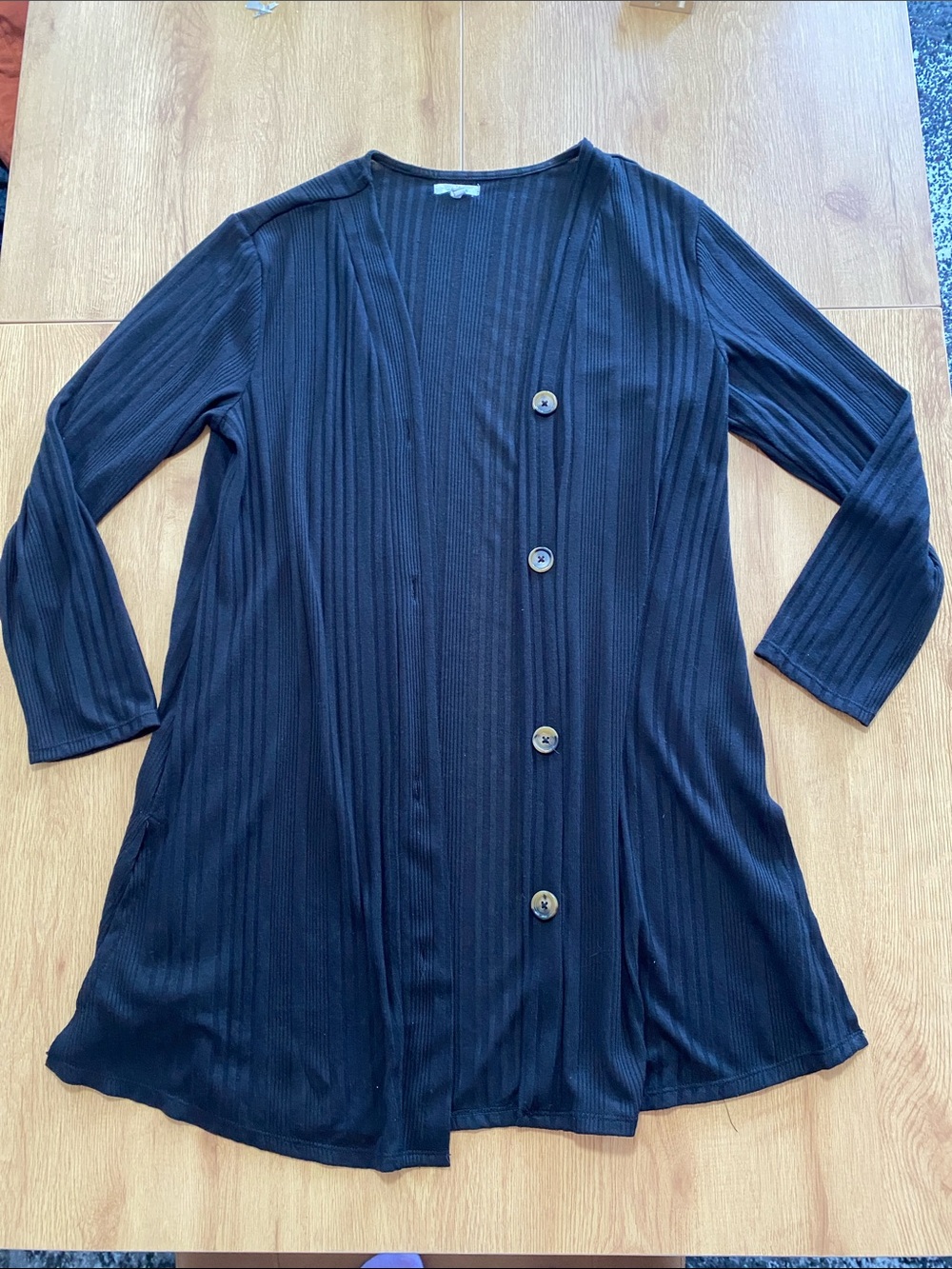 Maurices Black Ribbed Knit Button Down